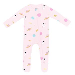 Kyte Baby Pink Sakura Pink Astronaut Print Footed Onesie